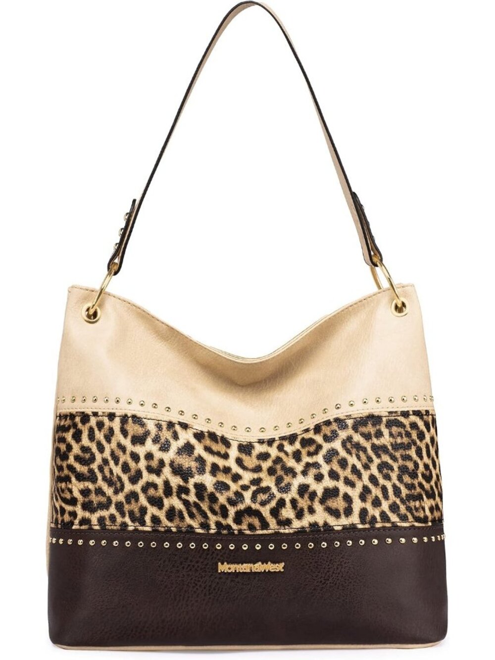 Womens Beige/Leopard Vegan Leather Tote Satchel Handbag Top Handle Crossbody Bag